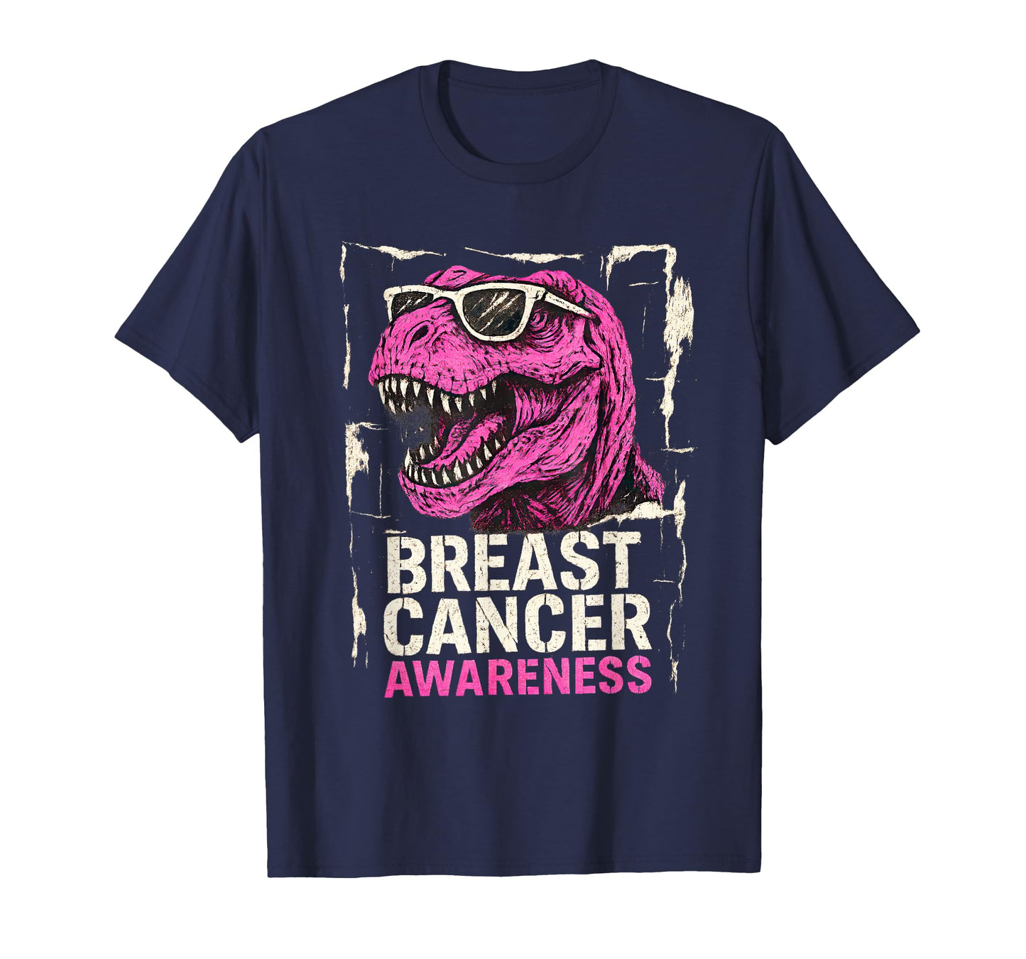 October Pink T Rex Dinosaur Wearing Sunglasses Breast Cancer T-Shirt
