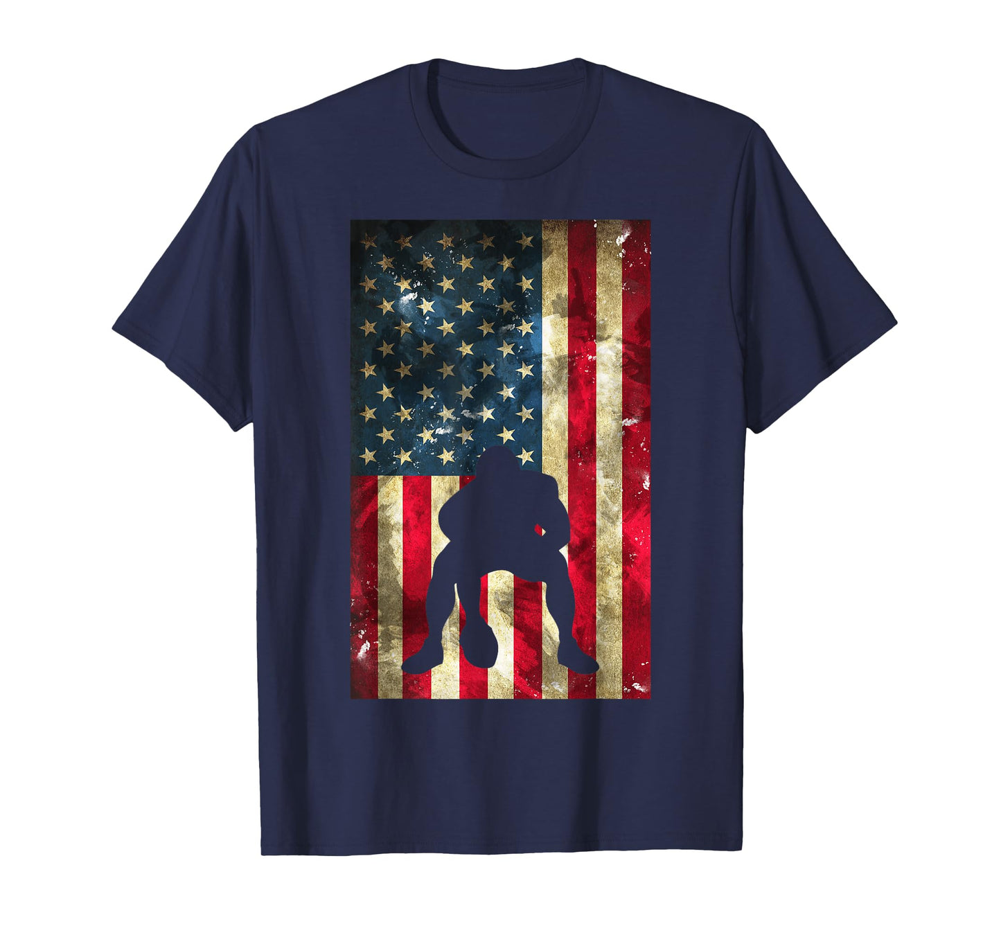 American Football Lineman - Offensive Player On USA Flag T-Shirt