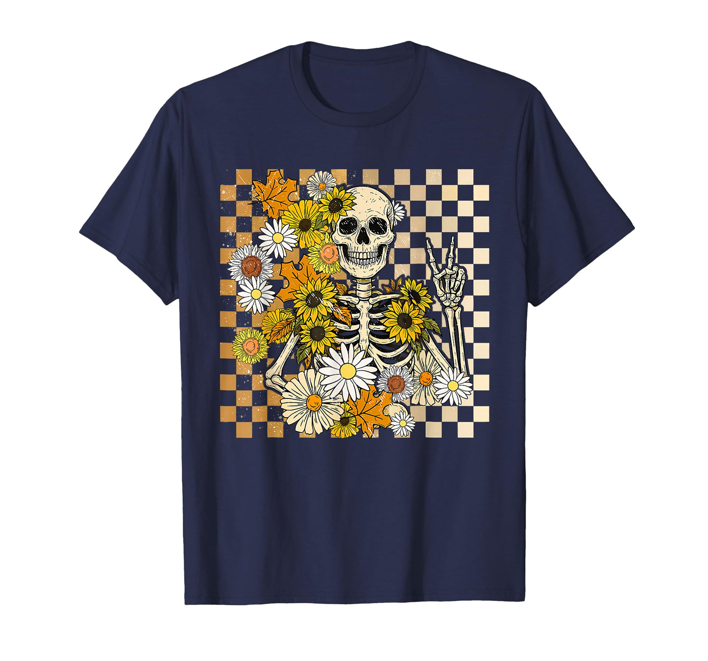 Retro Skeleton Halloween Skeleton Flower Spooky Season Women T-Shirt