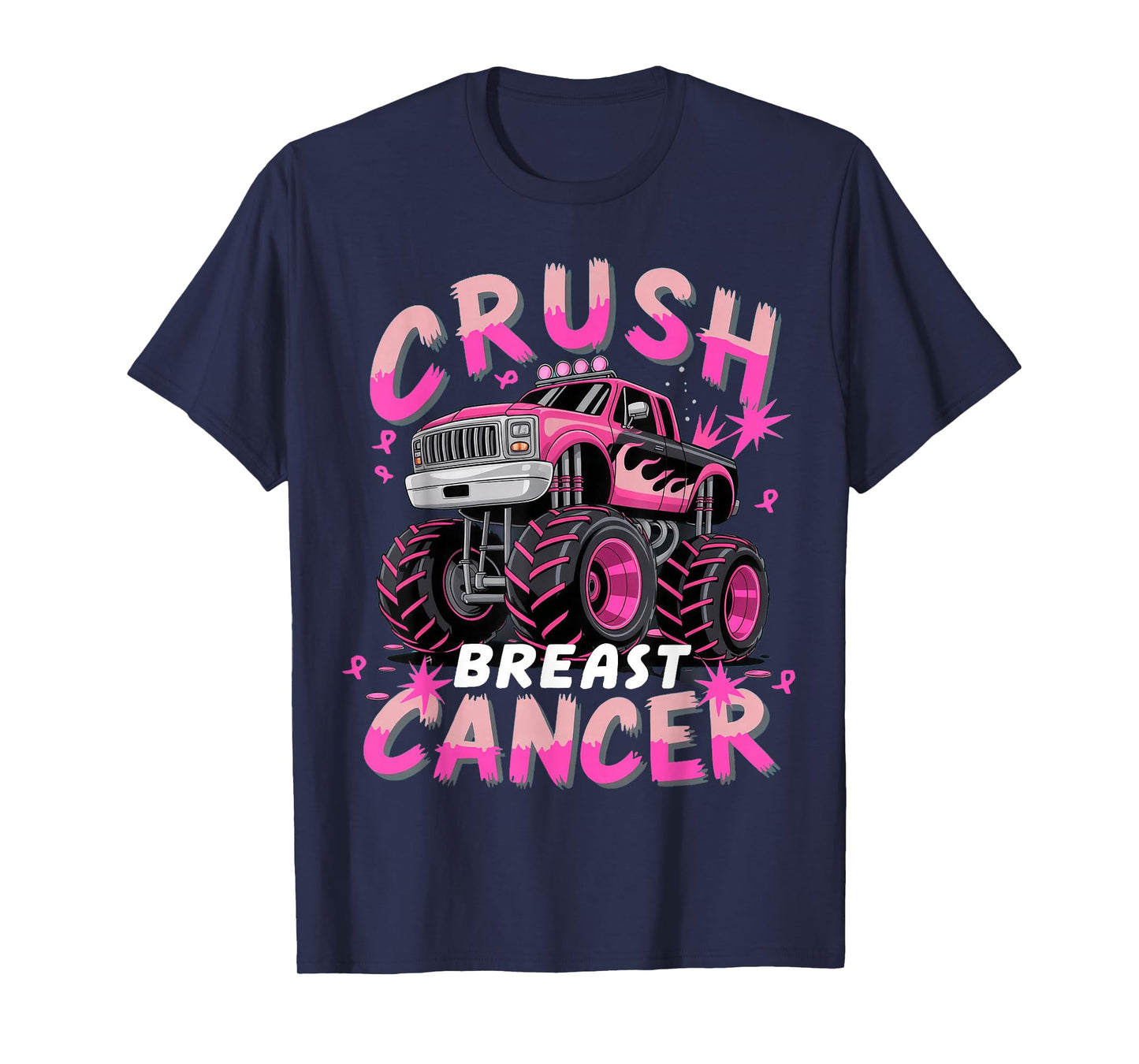Crush Breast Cancer Monster Truck Girls Boys Pink Awareness T-Shirt