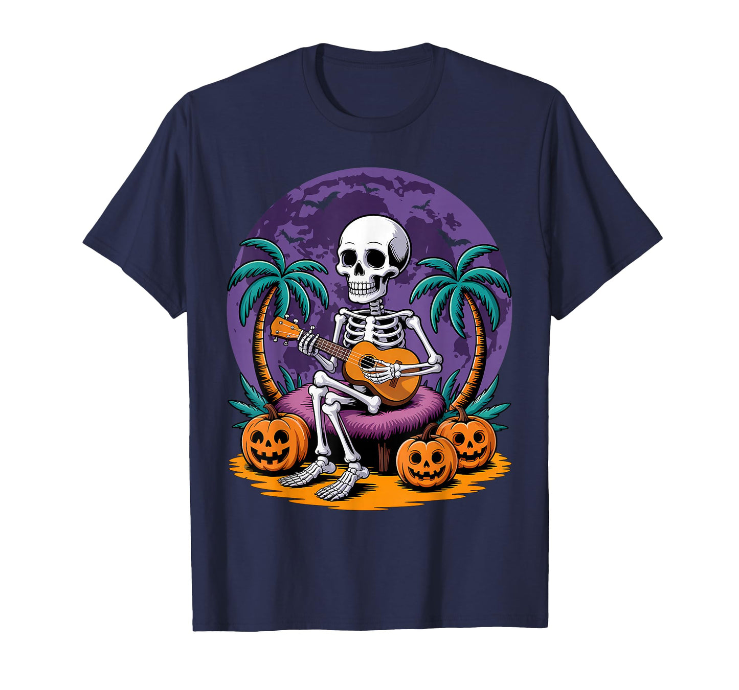 Halloween Skeleton Playing Ukulele Guitar Music Lovers T-Shirt