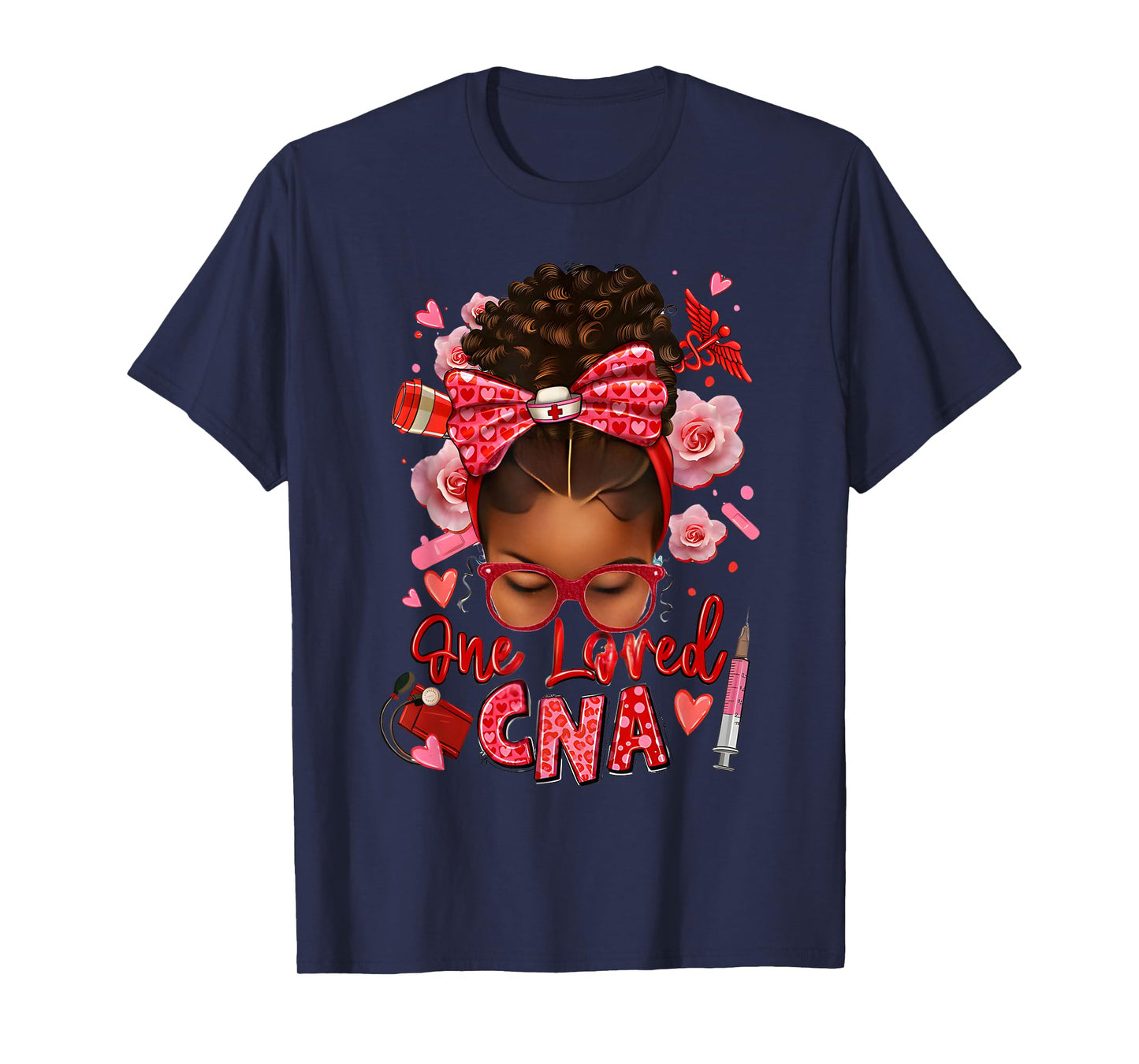 One loved CNA Pink Leopard Afro Messy Bun Womens Tee T-Shirt