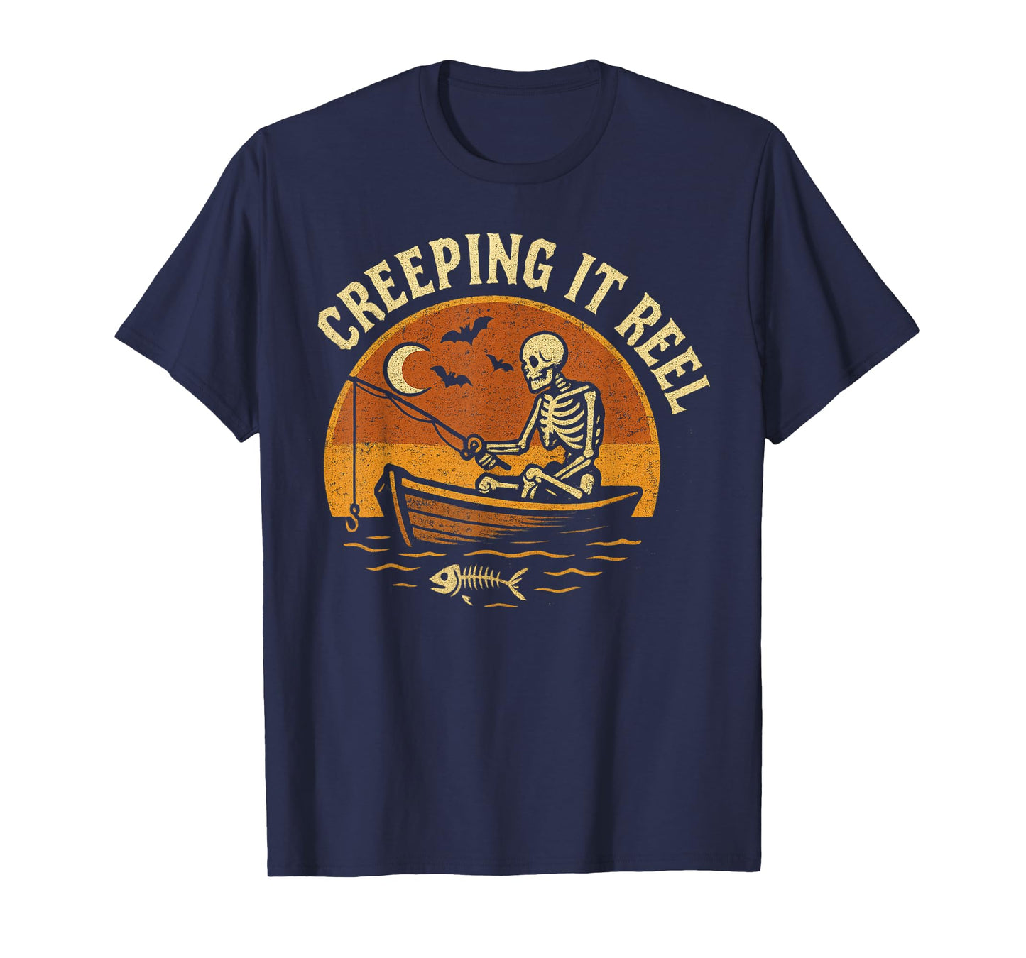 Creeping It Real Skeleton Fishing Halloween Humor T-Shirt