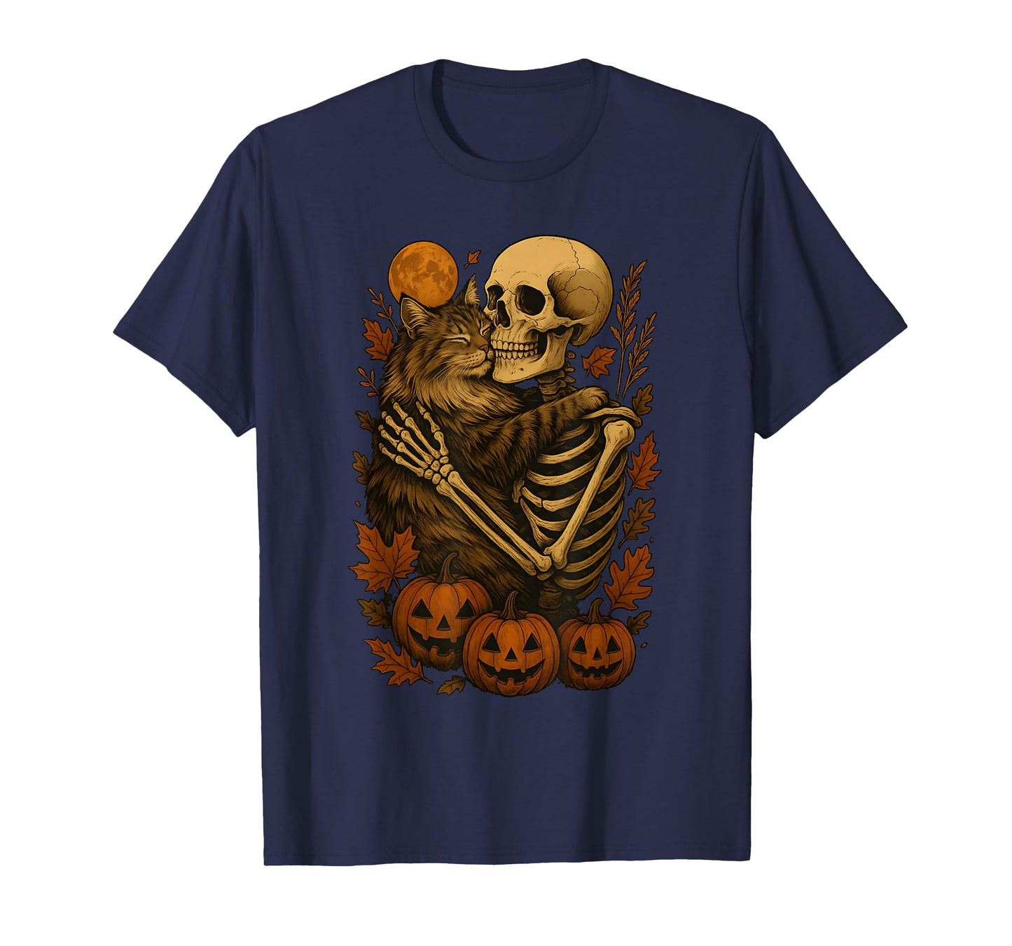 Skeleton Hugging Norwegian Forest Cat T-Shirt