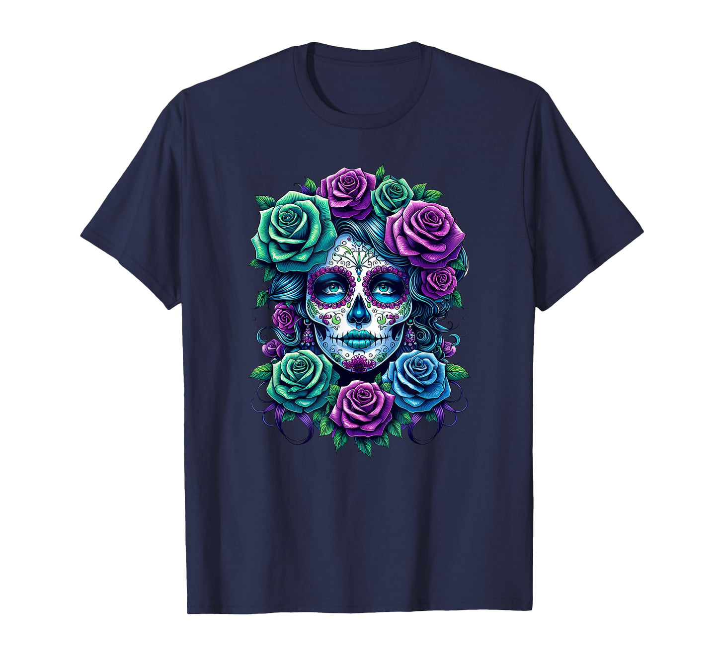 Dia de Muertos Cinco de Mayo Sugar Skull Women Flowers Roses T-Shirt