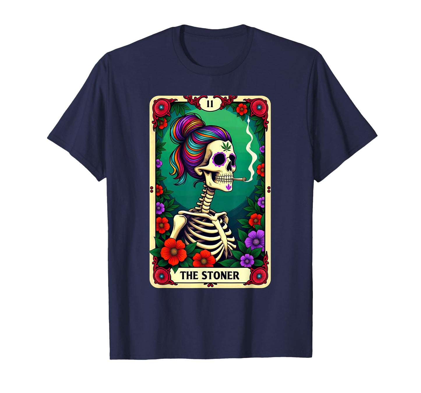 Tarot Card The Stoner Cannabis Messy Bun Skeleton Halloween T-Shirt