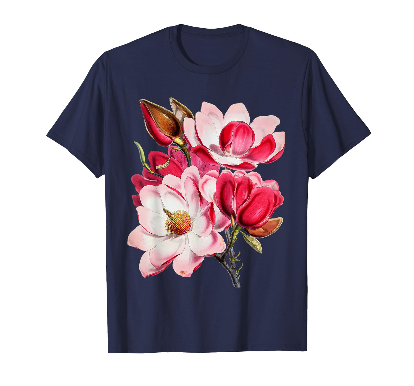 Vintage Pink Magnolia Tree Blooming Flower Fleur T-Shirt