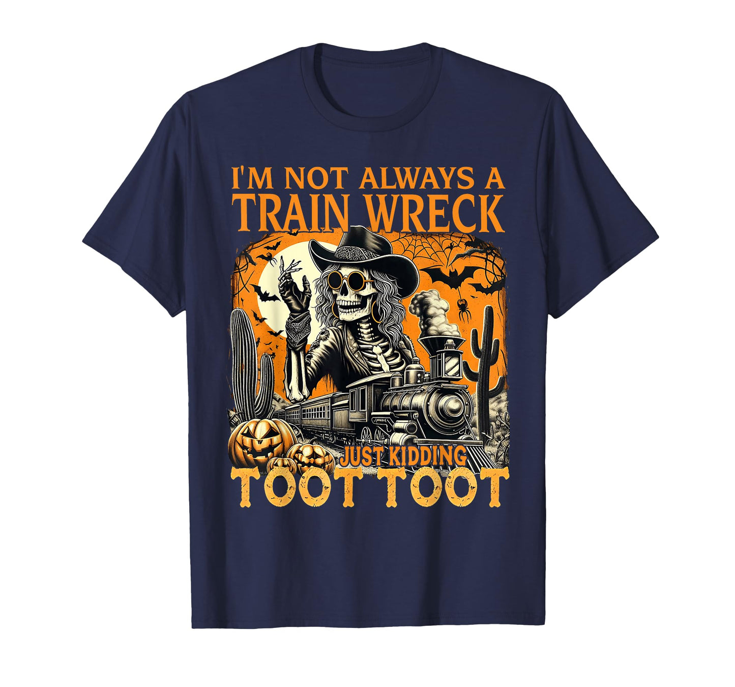 Funny Train Wreck Skeleton Cowgirl Halloween T-Shirt