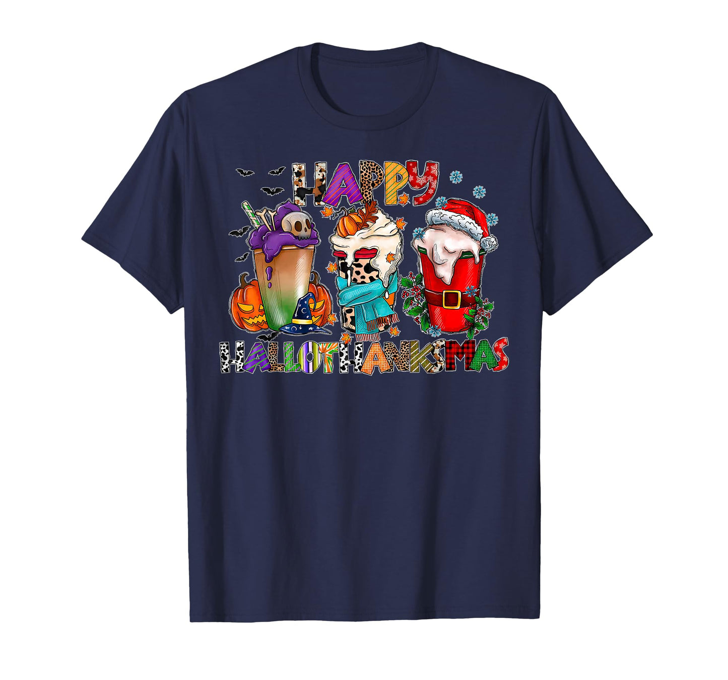 Happy Hallothanksmas Coffee Latte Halloween Thanksgiving T-Shirt