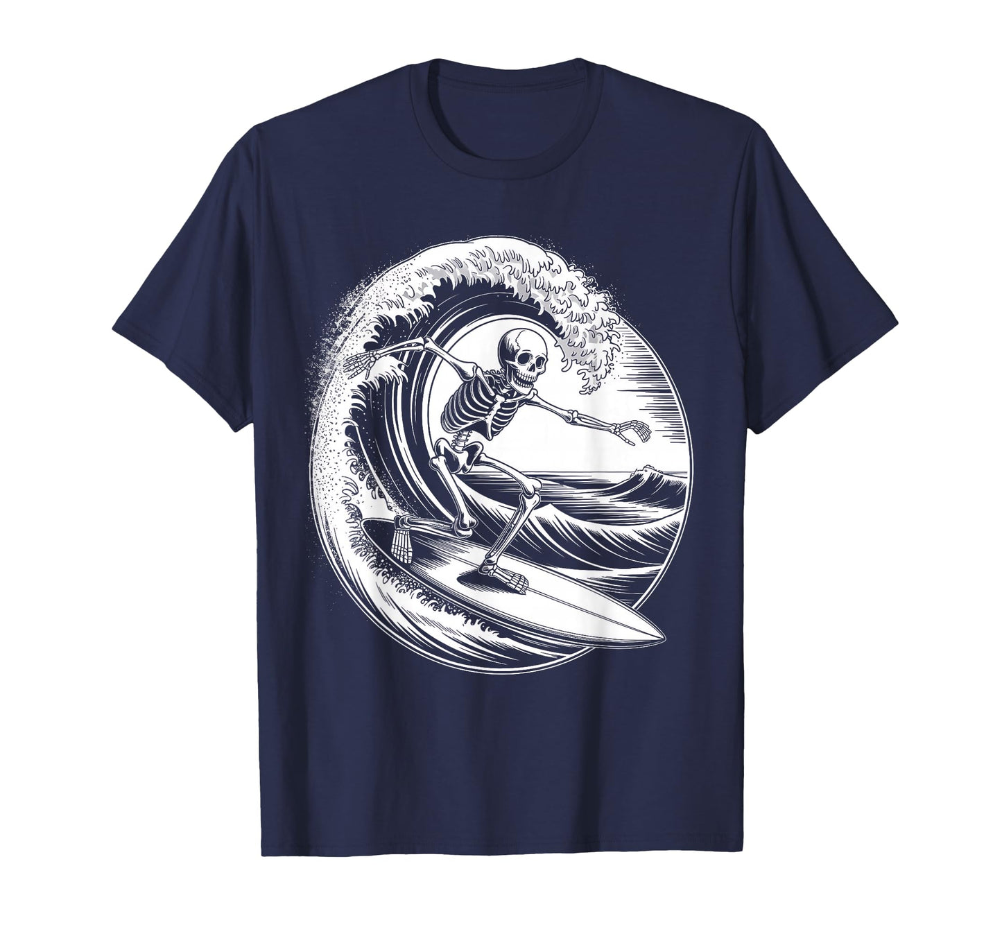 Skeleton Surfer Vintage Big Wave Surfing Funny Halloween T-Shirt