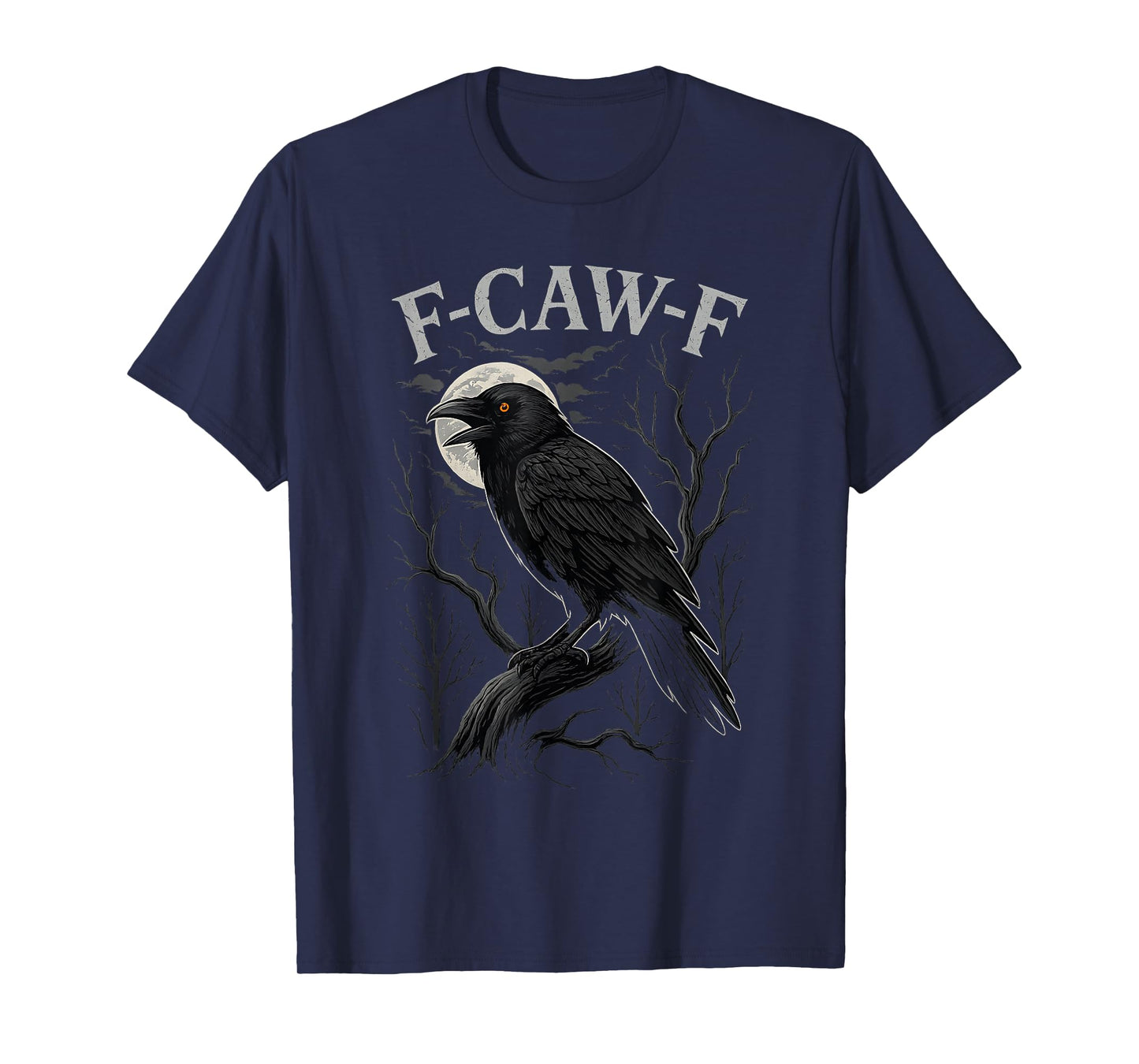 Black Horror Raven Crow F-Caw-F with Full Moon & Gothic T-Shirt