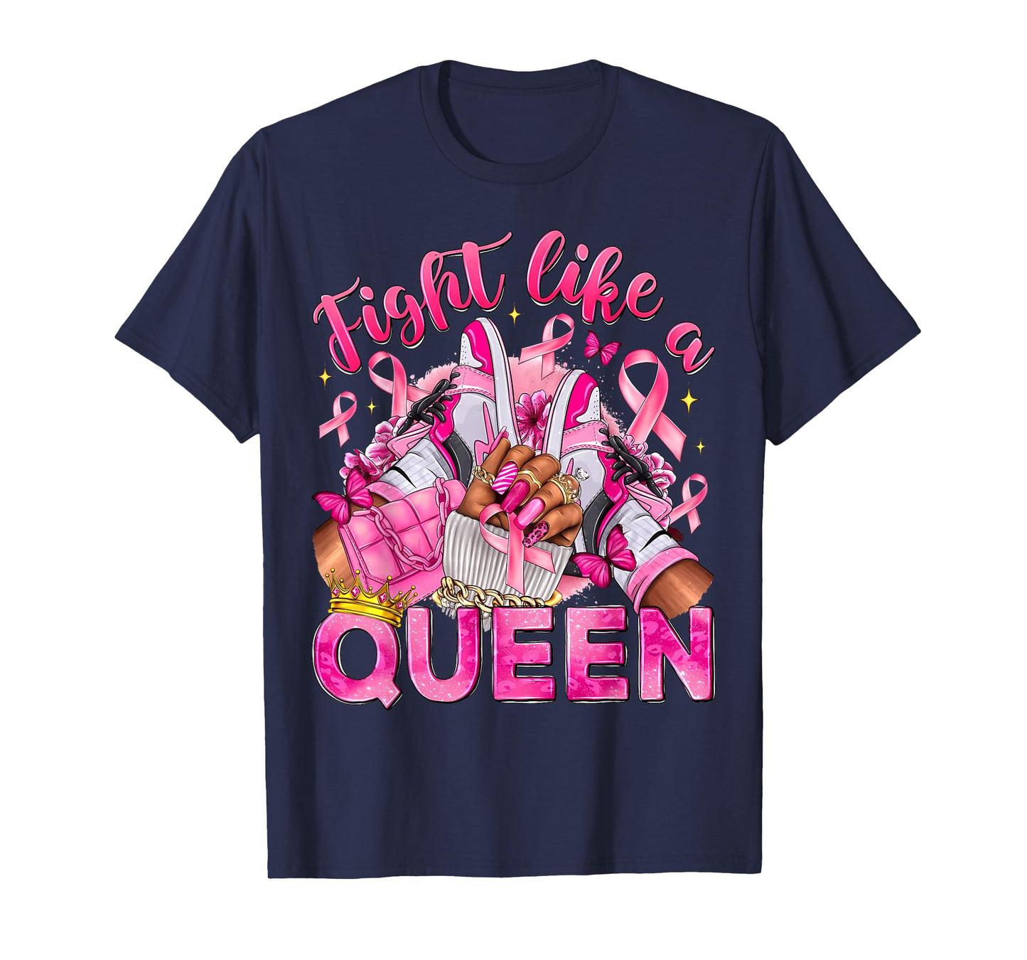 Fight Like A Queen Sneakers Breast Cancer Warrior Women Girl T-Shirt