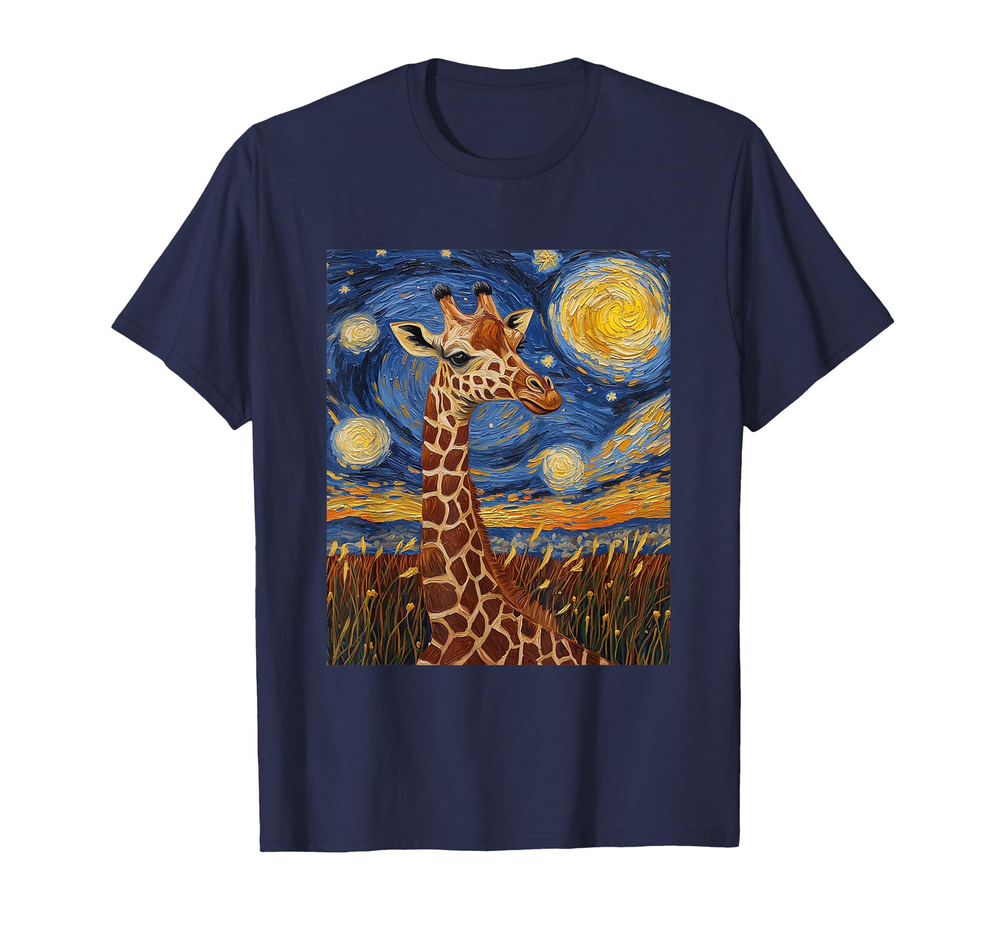 Cute Giraffe Africa - Van Gogh Style - Starry Night T-Shirt