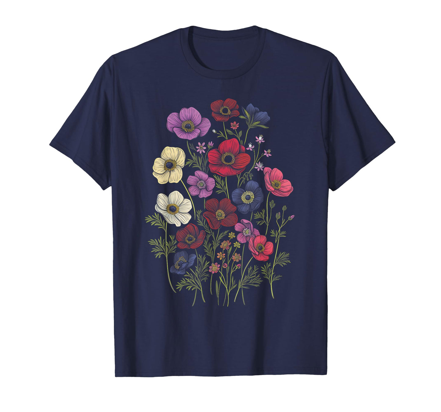 Vintage Botanical Anemone Flower Girl Cute Floral Plant Mom T-Shirt