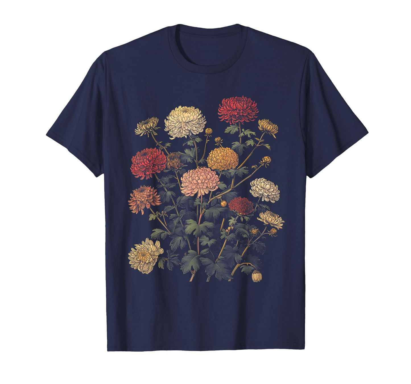 Vintage Botanical Chrysanthemum Flower Girl Floral Plant Mom T-Shirt