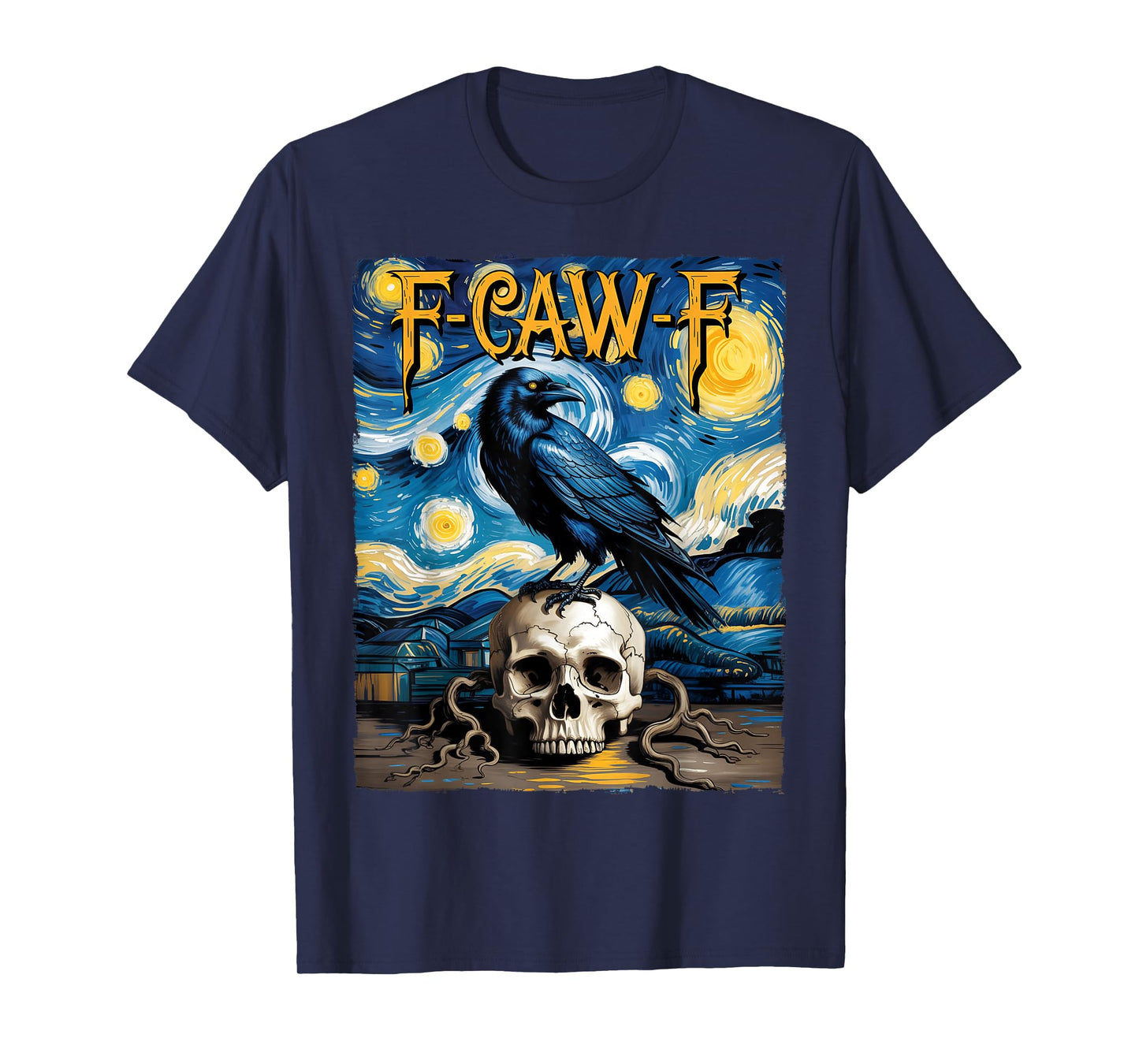 F Caw F Black Crow Halloween Starry Night Crow Skull Raven T-Shirt