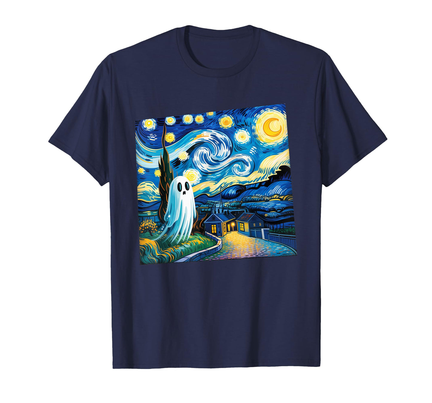 Funny Halloween Boo Sheet Ghost Starry Night Van Gogh Boys T-Shirt