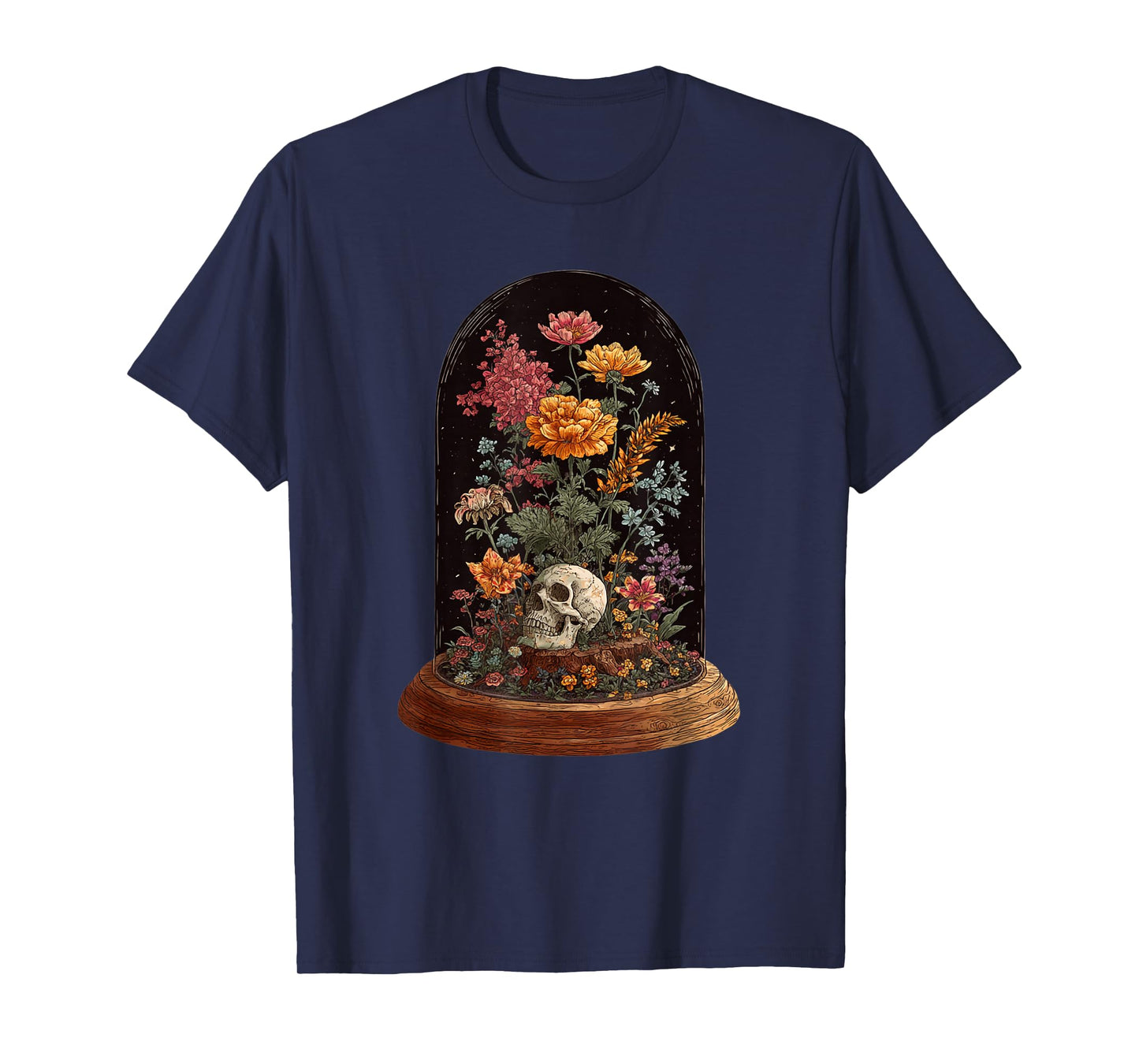 Spooky Gothic Terrarium with Skull and Flowers T-Shirt