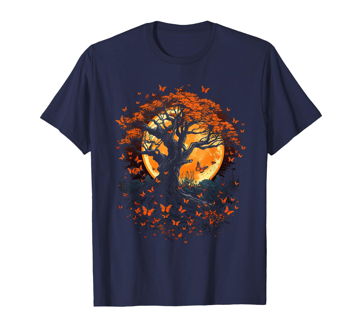 Fall Autumn falling leaves with Tree and Butterfly T-Shirt