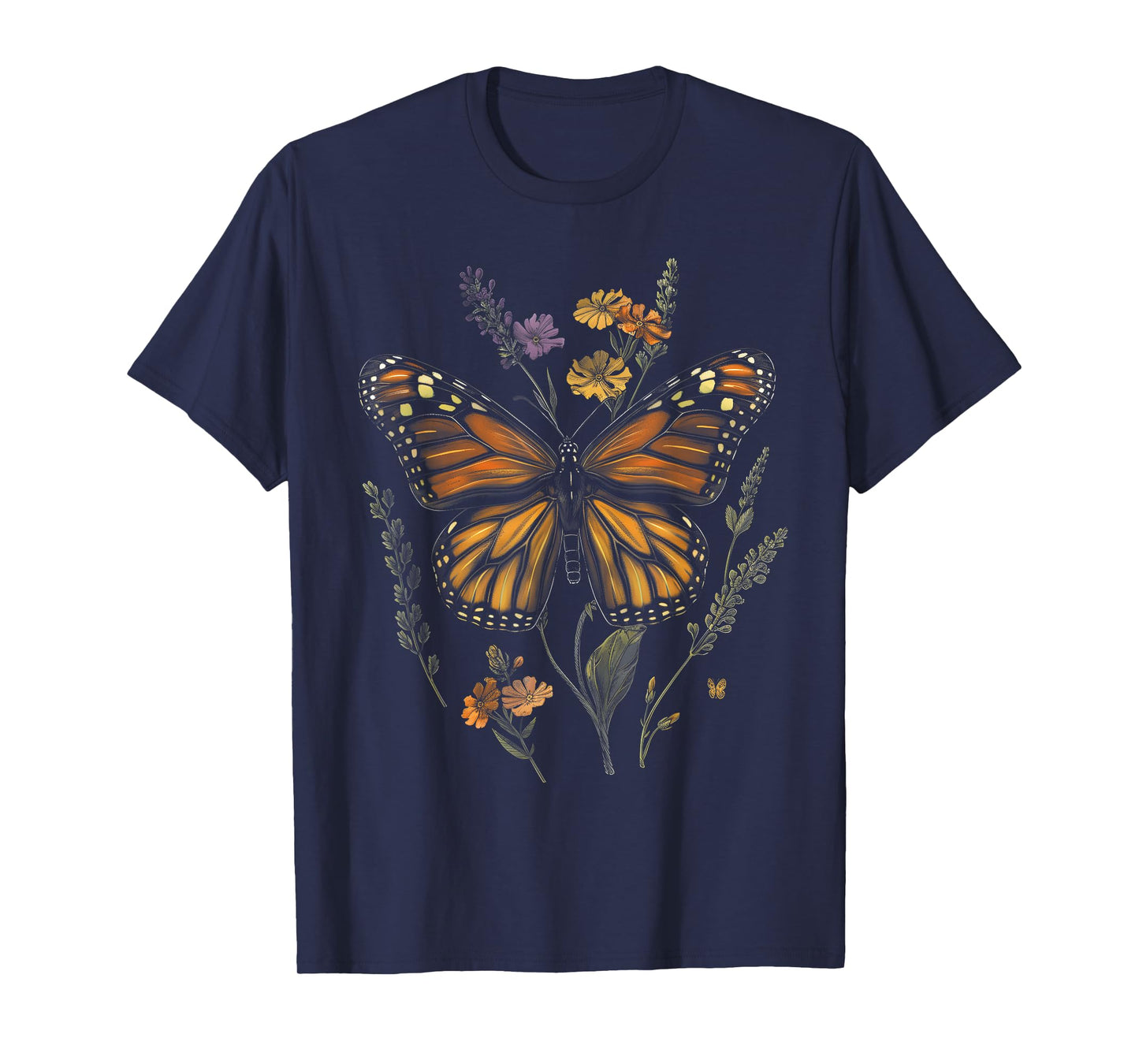 Vintage Monarch Butterfly Verbena Flower Girl Plant Mom T-Shirt