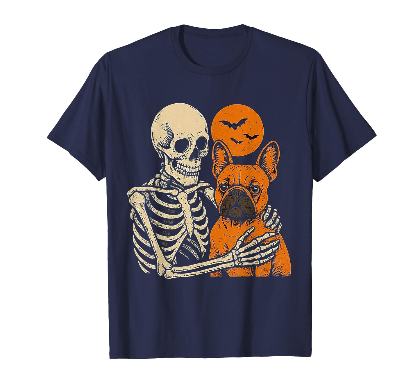 Skeleton Hugging French Bulldog Halloween Lover Mom Dad T-Shirt