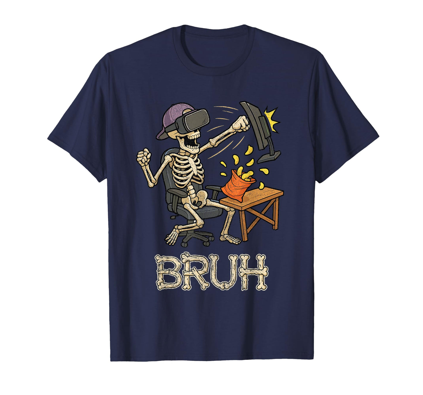 Funny Gamer Skeleton Gamer Teen Boys Video Gaming Bruh T-Shirt