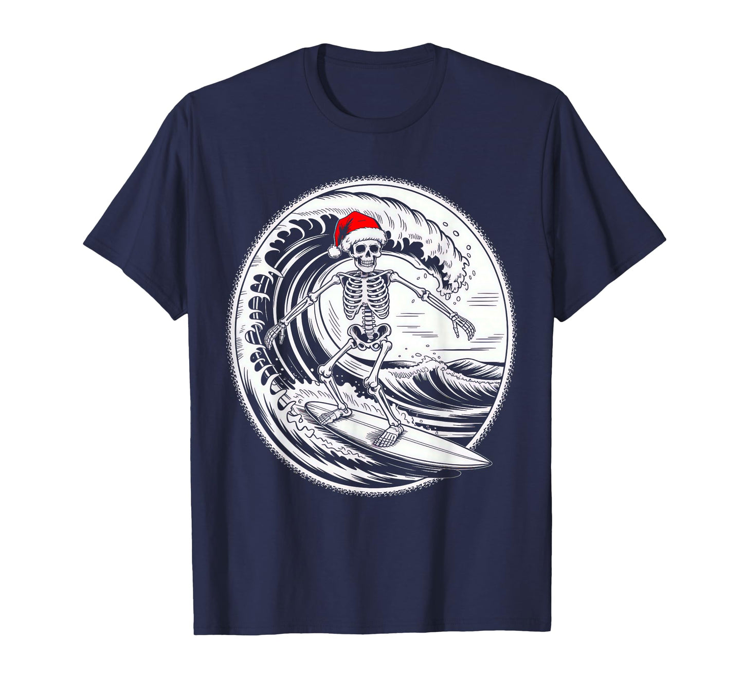 Xmas Skeleton Surfer Vintage Big Wave Surfing Funn Christmas T-Shirt
