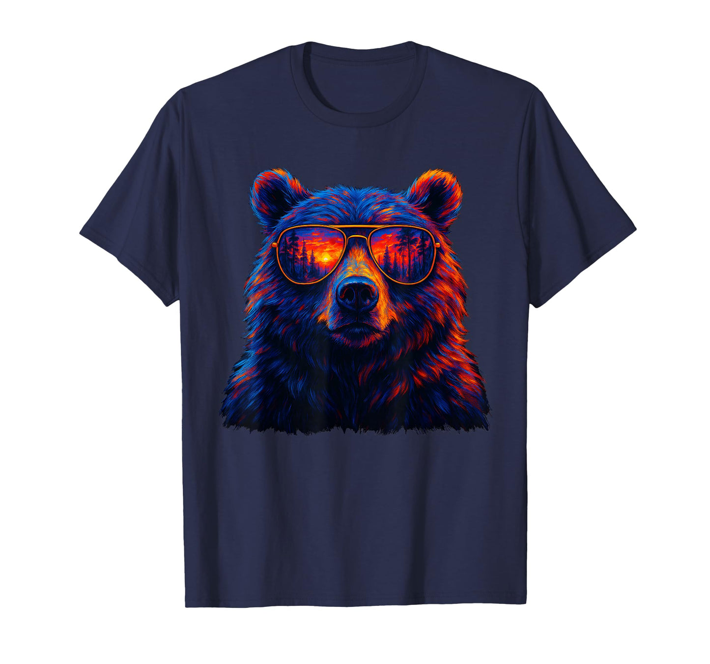 Bear Wearing Sunglasses Wildlife Animal Lover Forest Sunset T-Shirt
