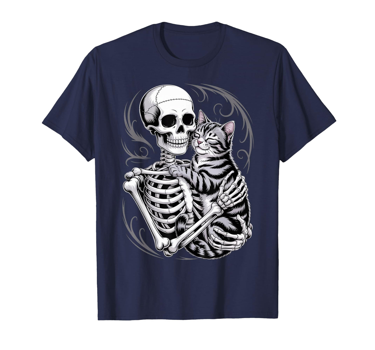 Skeleton Hugging Cat Animal Lover Gothic Spooky Bones T-Shirt