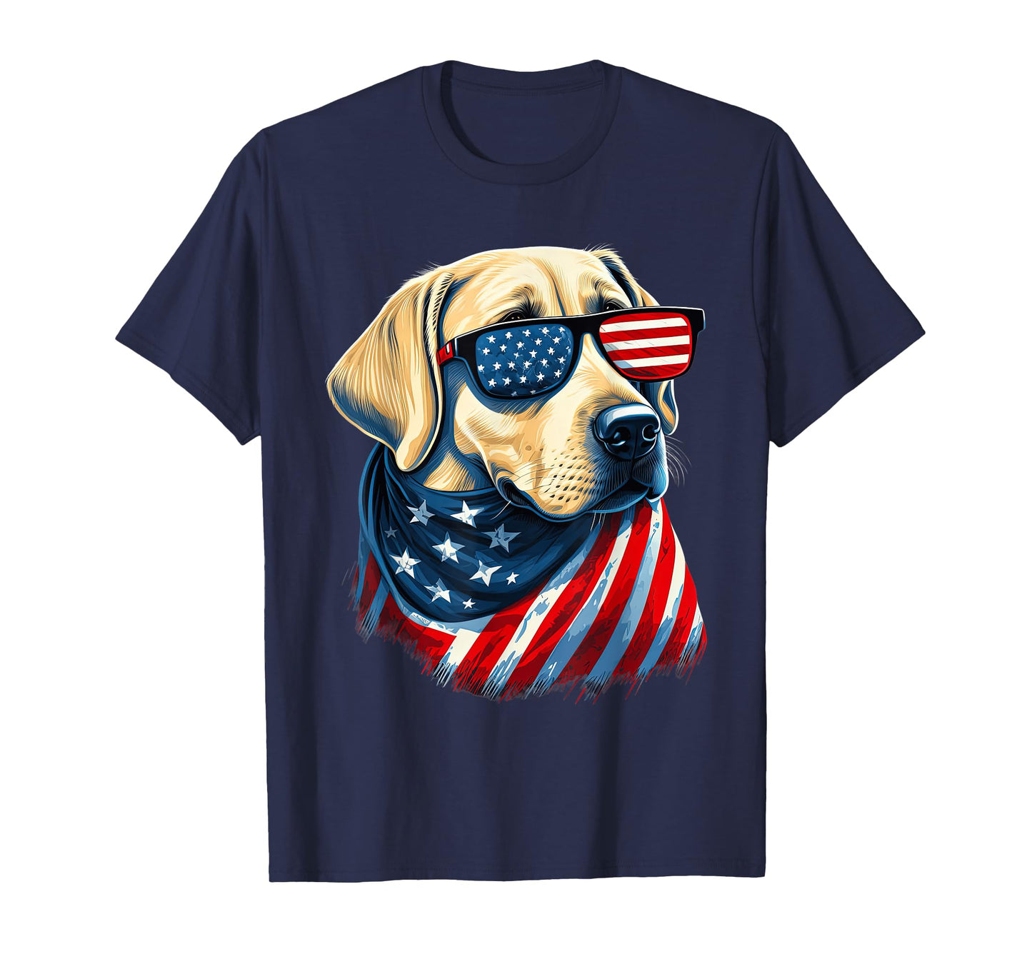 Yellow Labrador With American Flag Patriotic USA Women Kids Men T-Shirt