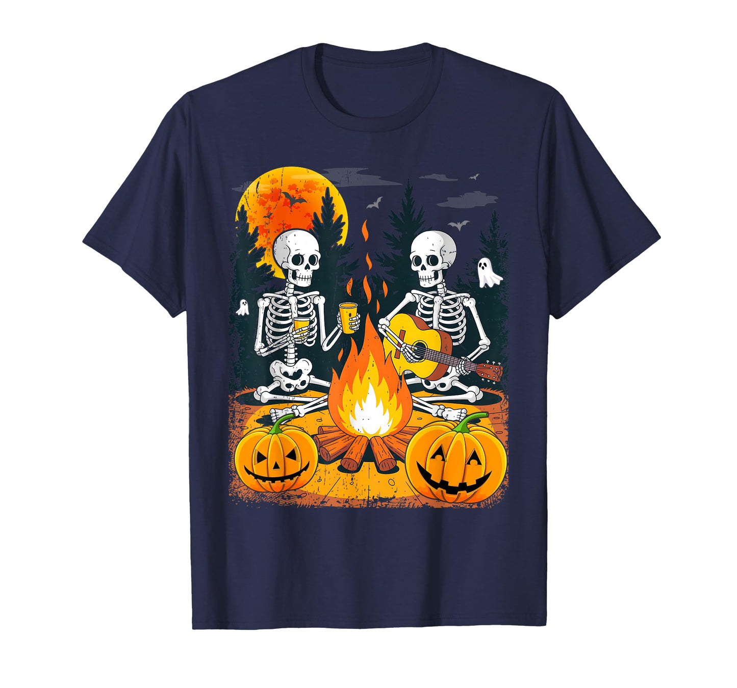 Halloween Skeletons in Gothic Forest Playing Guitar T-Shirt