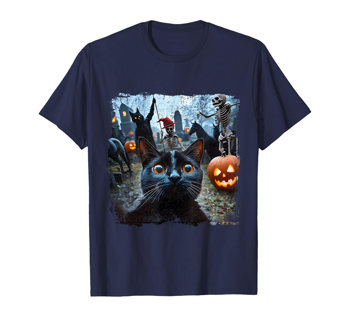 Black Cat Selfie Pumpkin Halloween Spooky Vibes T-Shirt