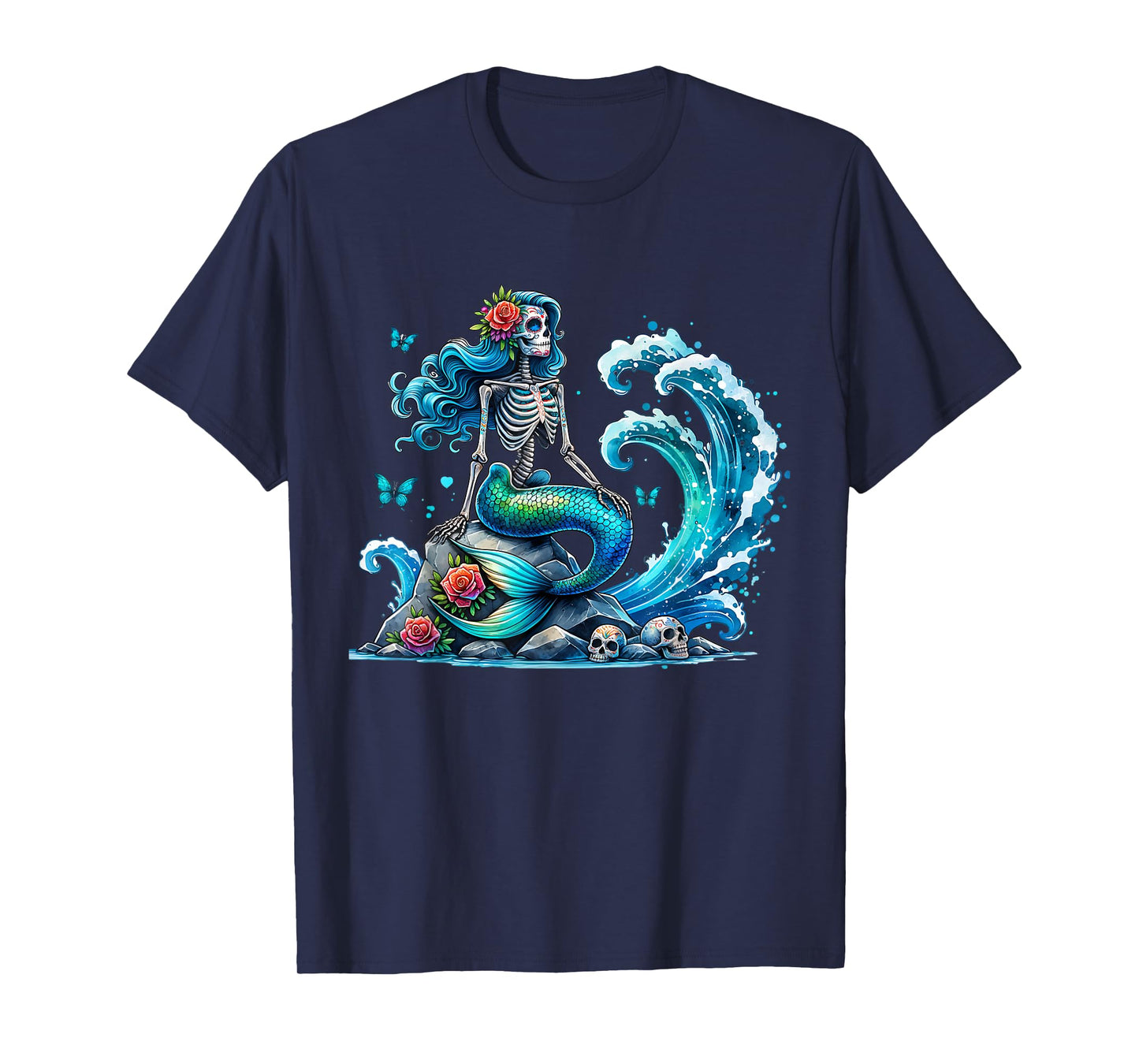 Mermaid Skull Ocean Wave Siren Skeleton Sea T-Shirt
