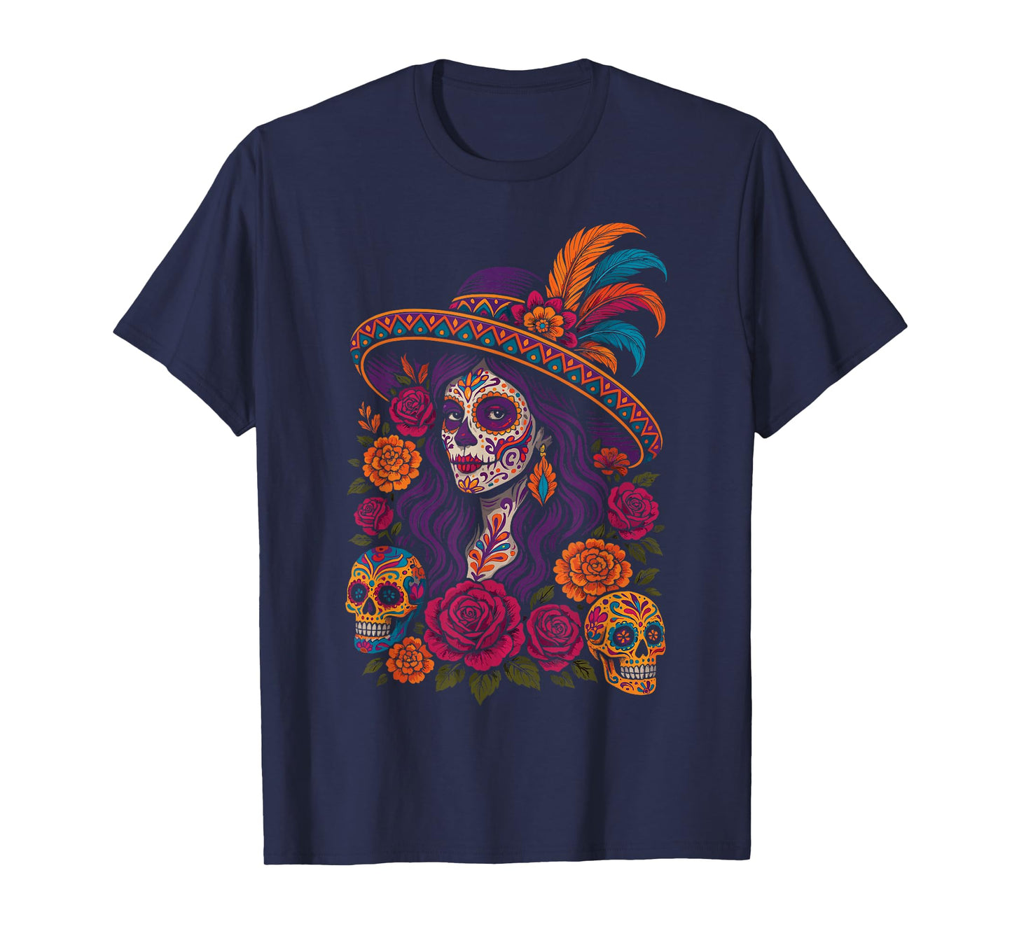 Day of The Dead Dia De Los Muertos Floral Sugar Skull Woman T-Shirt
