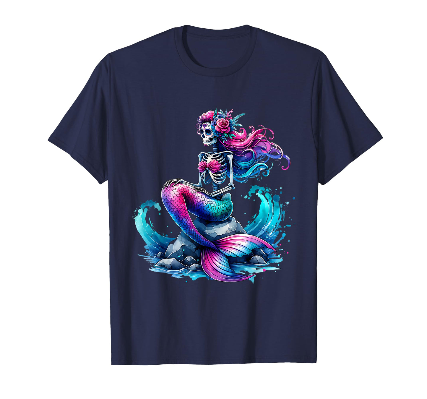 Mermaid Skull Ocean Wave Siren Skeleton Sea T-Shirt