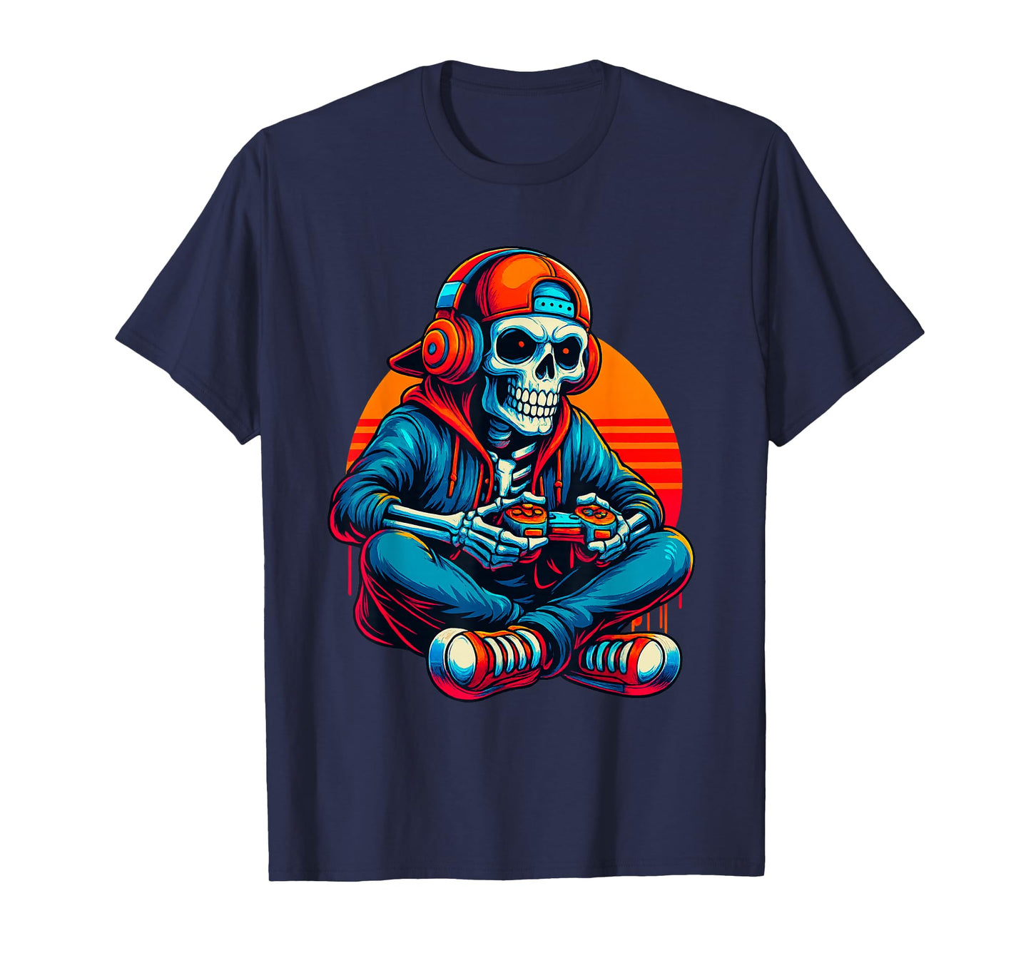 Halloween Skeleton Gamer Video Gaming Boys Men Kids Tees T-Shirt