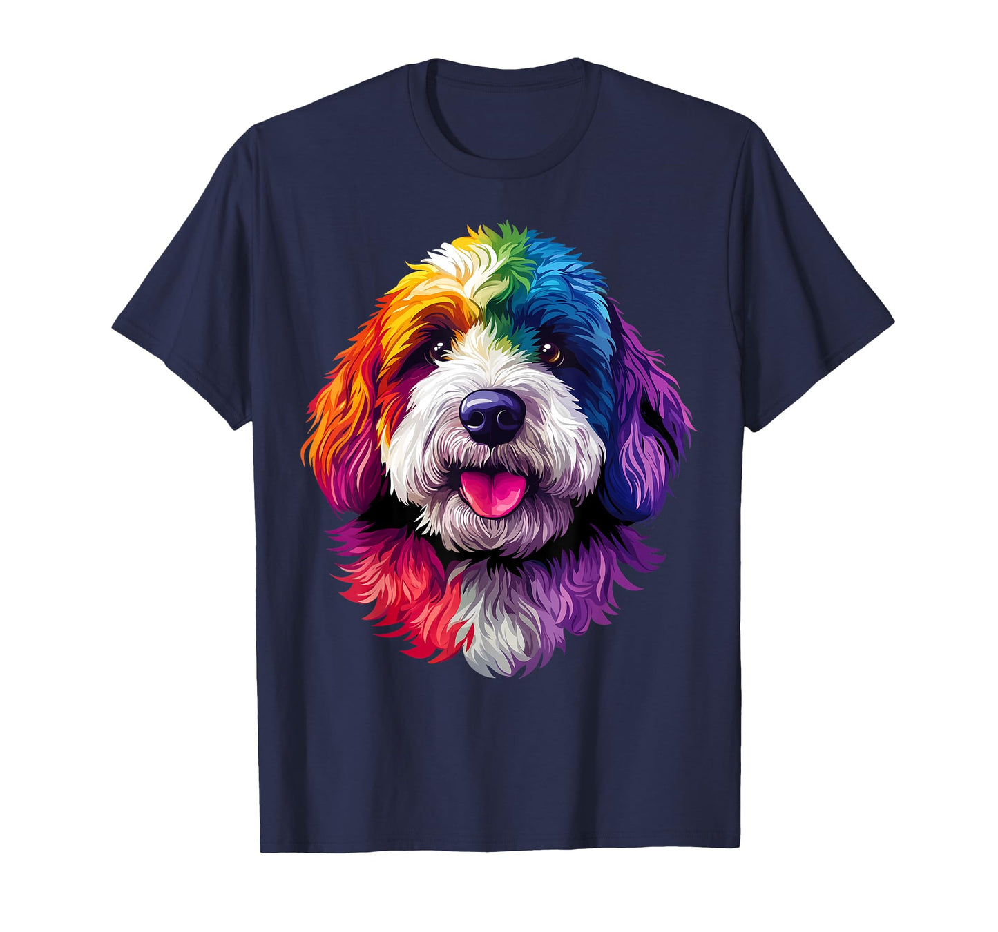 Colorful Bernedoodle Face Cute Dog Lover Men Women Black T-Shirt