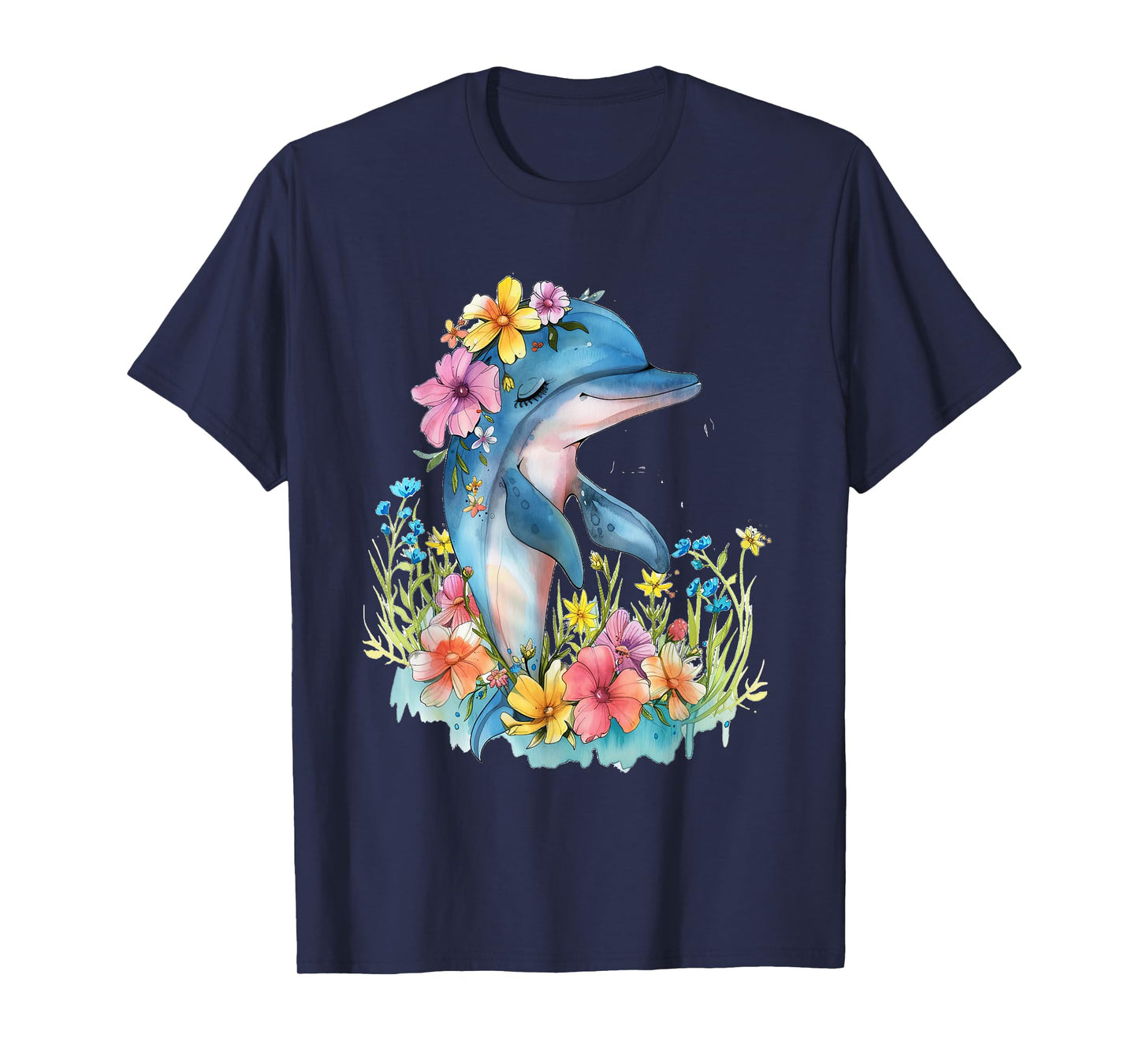 dolphin with flowers cute dolphins sea animal daughter T-Shirt