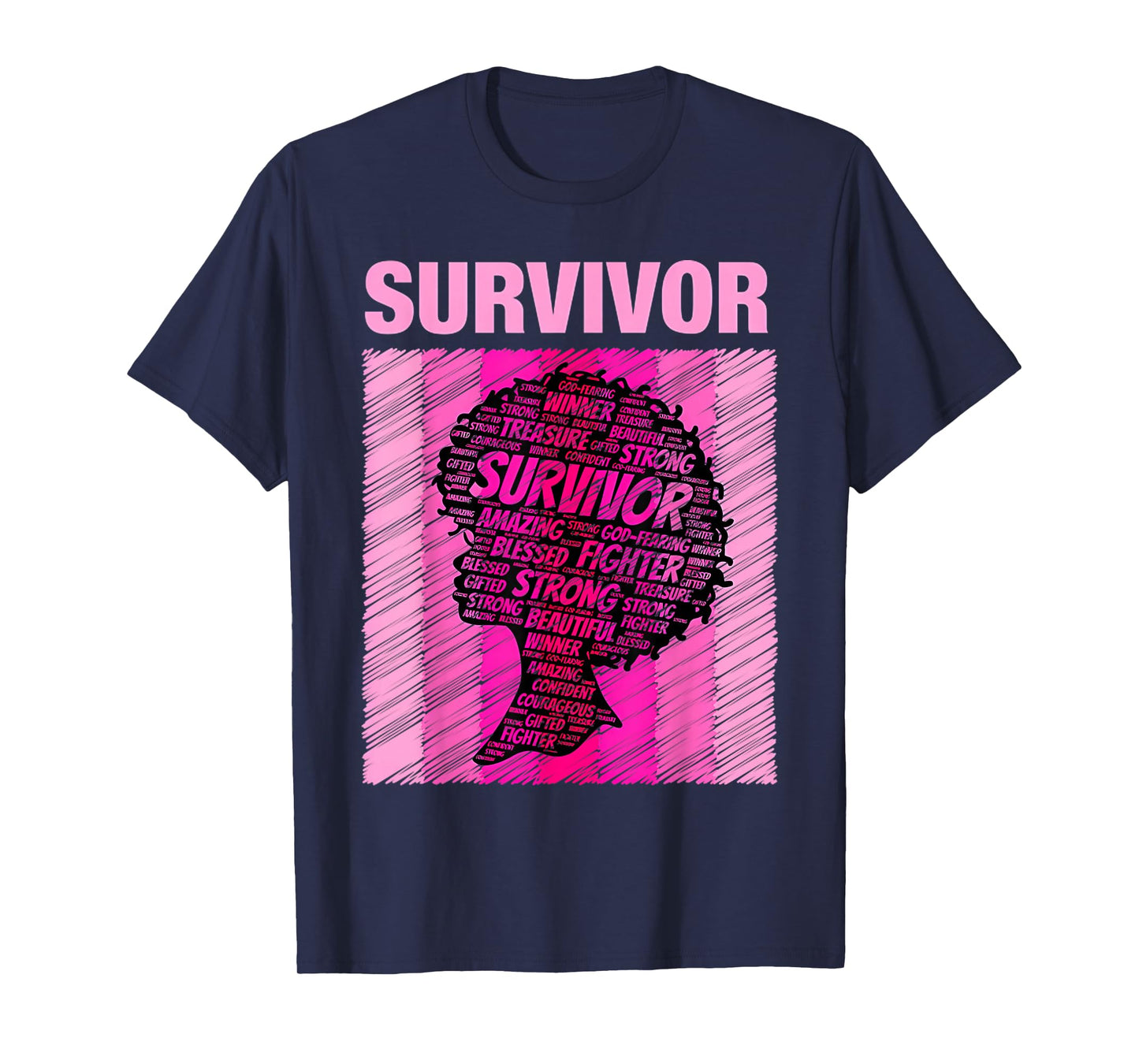 Breast Cancer Survivor African American Woman Pink Afro T-Shirt