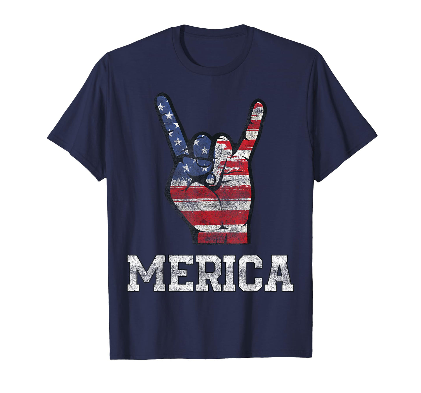 Merica Rock Sign 4th of July Vintage American Flag Retro USA T-Shirt