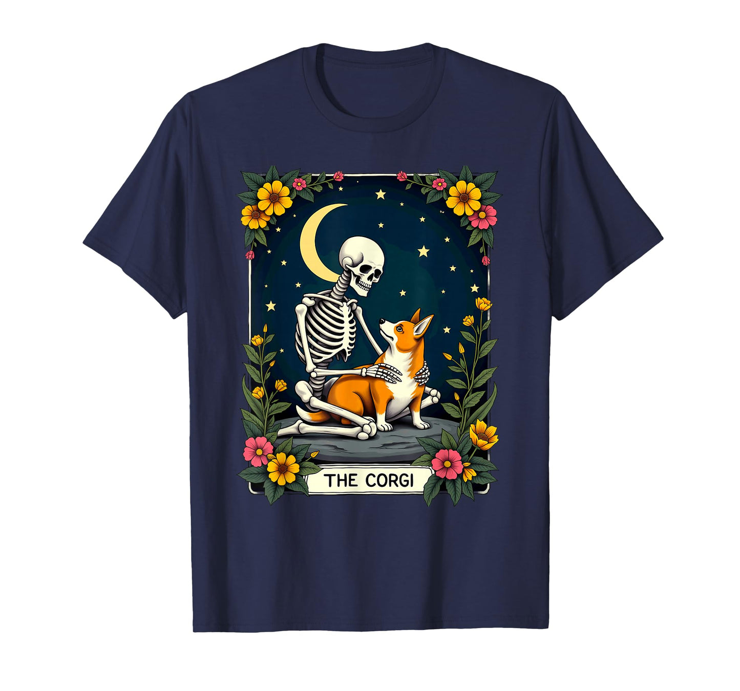Gothic Tarot Card The Corgi Skeleton Halloween T-Shirt