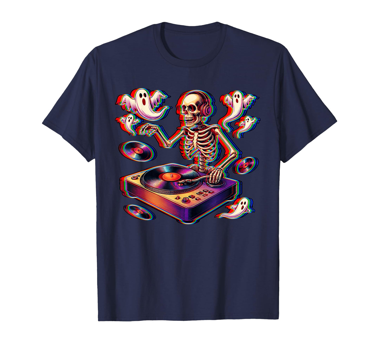 Skeleton House Music Ghost Optical Illusion EDM Halloween DJ T-Shirt