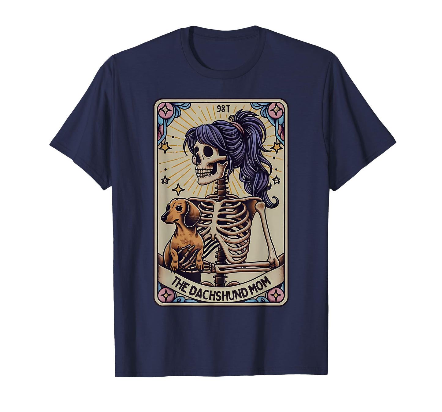Dachshund Mom Tarot Card Skeleton Halloween Witchy Vibes T-Shirt