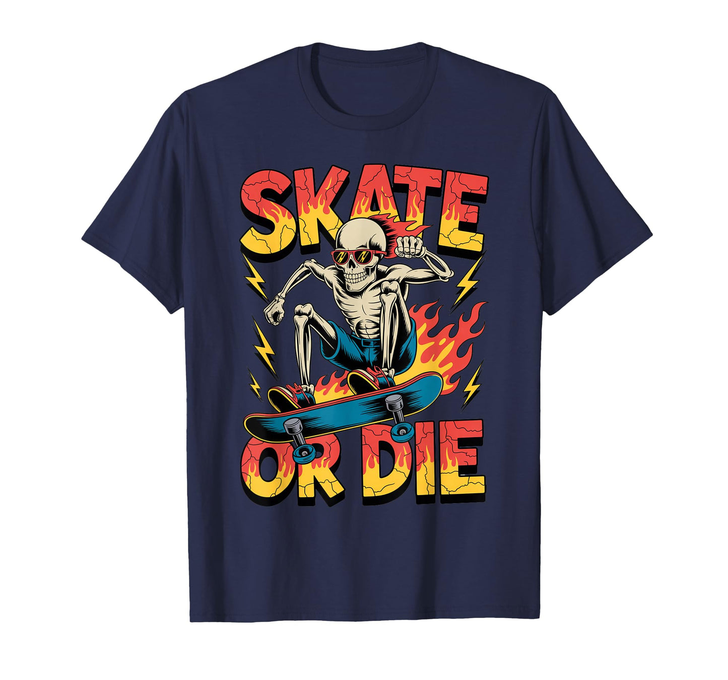 Skate or Die Skeleton Graphic Skateboarding Streetwear T-Shirt