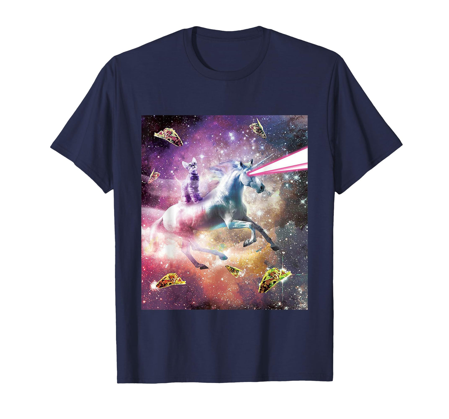 Funny Cute Universe Space Galaxy Cat Meme Unicorn Taco Gift Men Women Kids T-Shirt