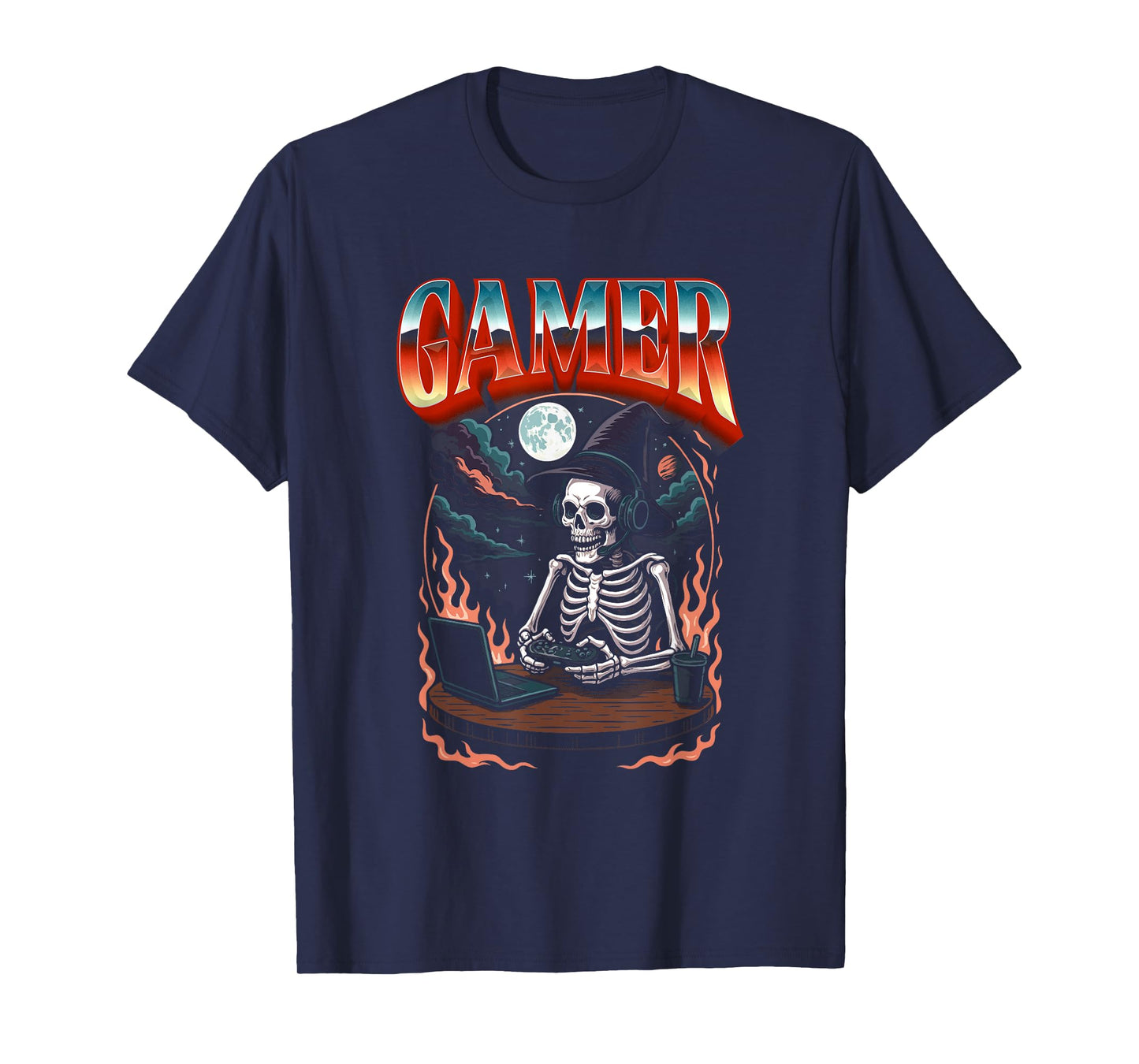 Gamer Witch Skeleton Funny Halloween Gaming Gamer Girl T-Shirt