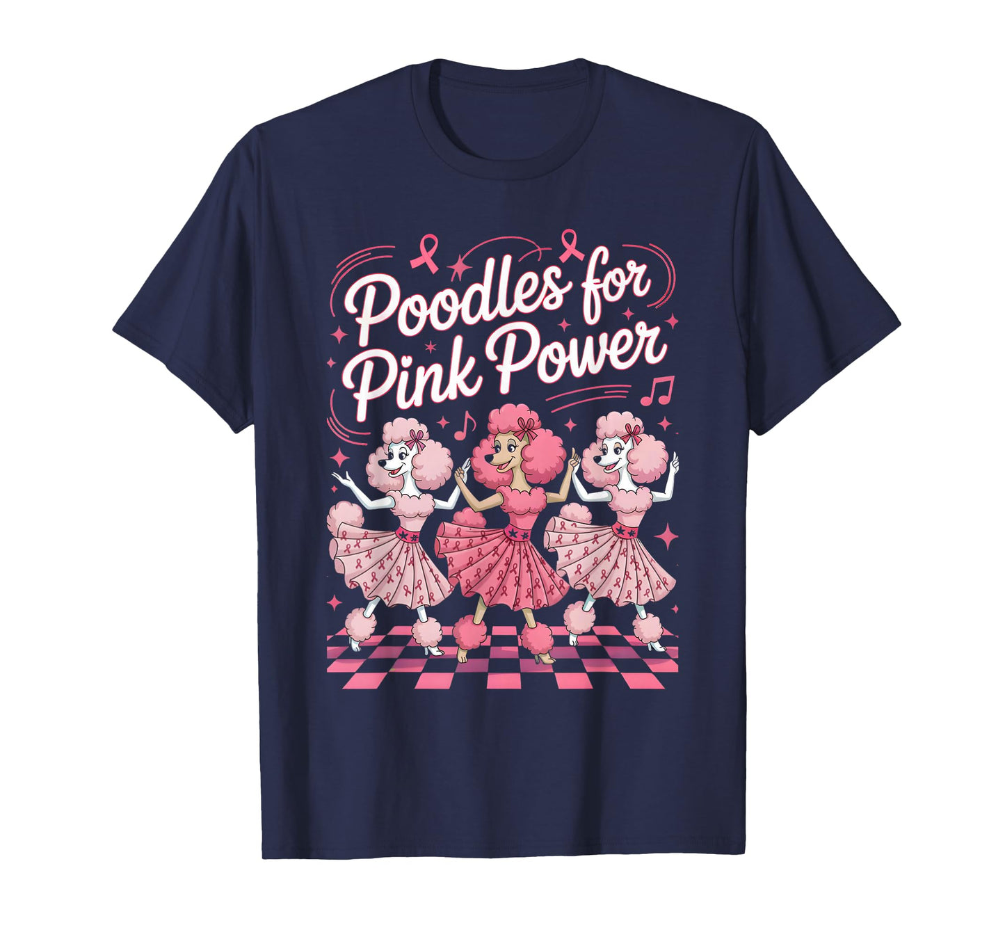 Poodles for Pink Power Retro 1950s Breast Cancer Awareness T-Shirt