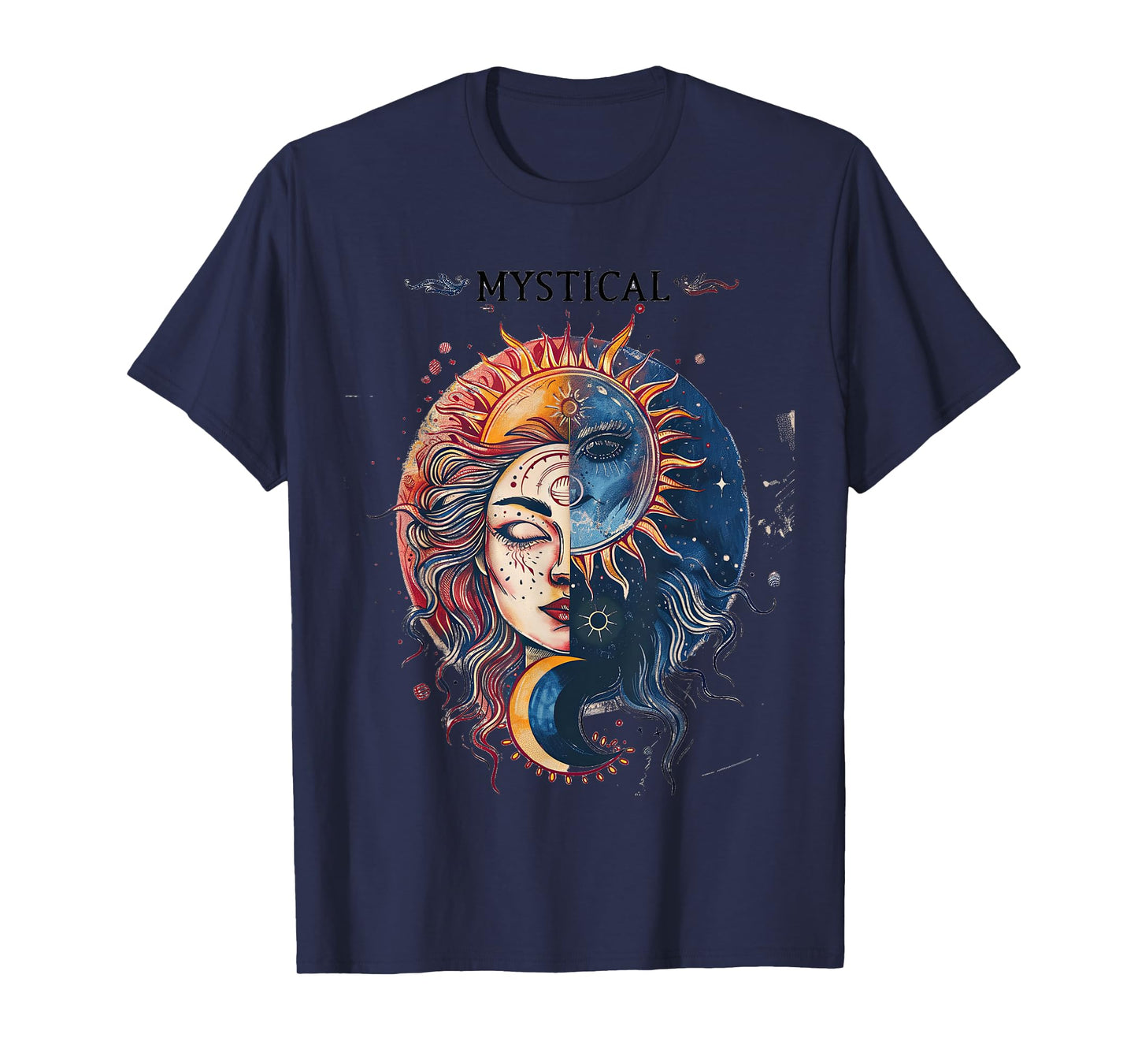 mystical sun and moon woman mystic flowers aesthetic T-Shirt