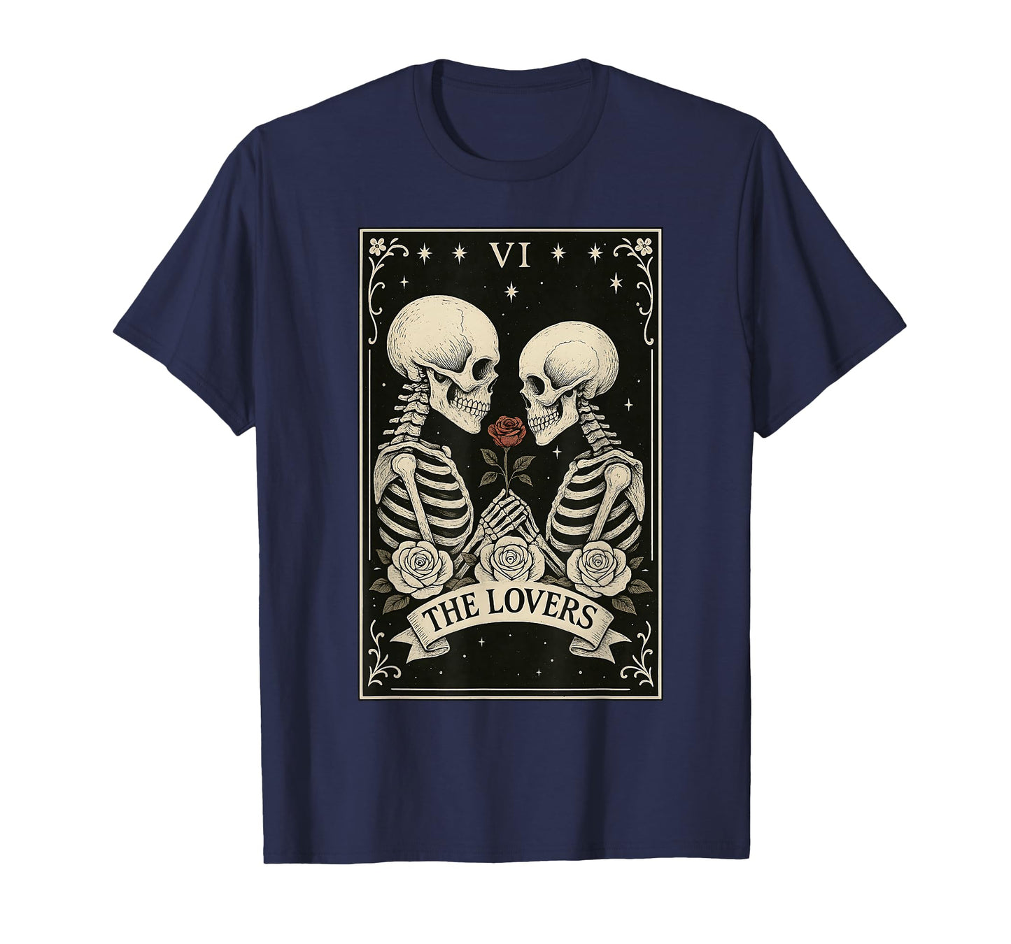 Tarot Card The Lovers Floral Goth Skeleton Halloween Witch T-Shirt