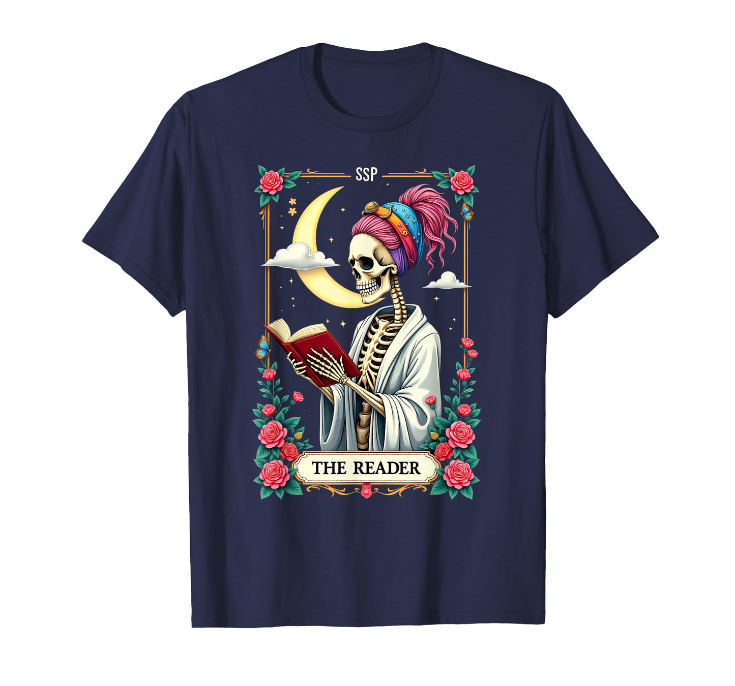 The Reader Tarot Card Skeleton Reading Book Halloween T-Shirt